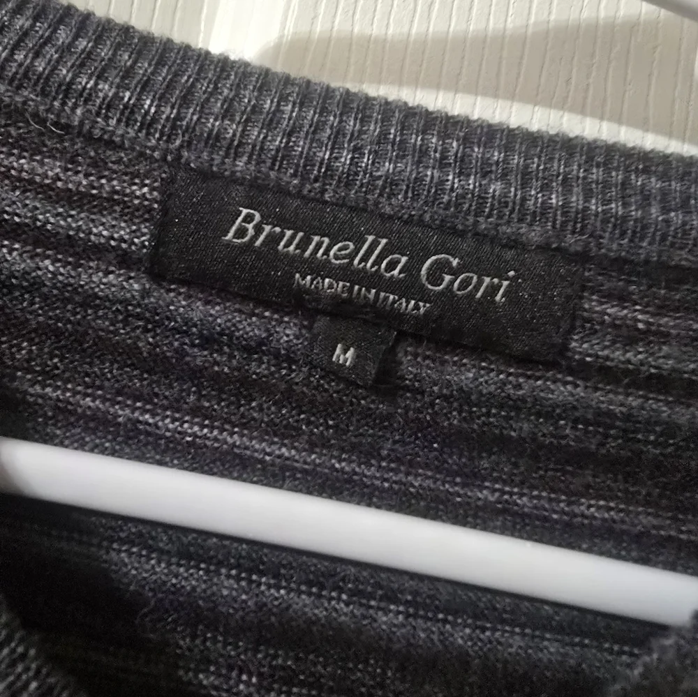 Extra Fine Merino Wool Striped V-Neck Sweater by Brunella Gori, Tailored Fit.